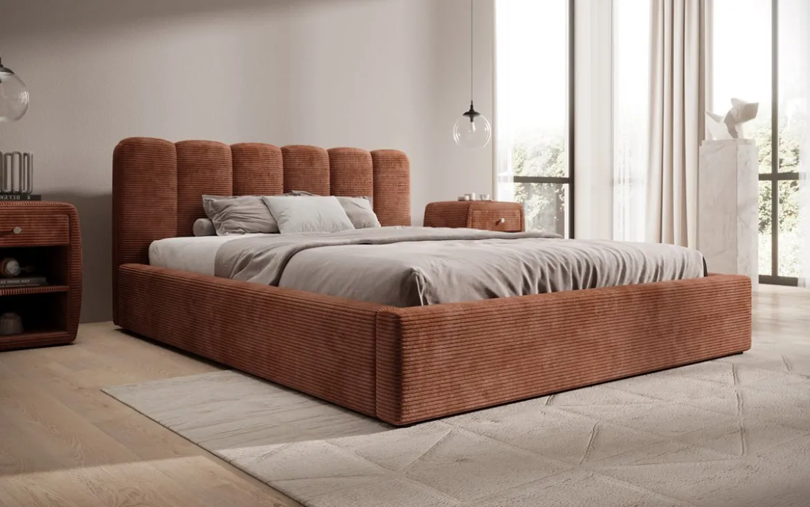 Designer Polsterbett Nerra in Cord mit Stauraum