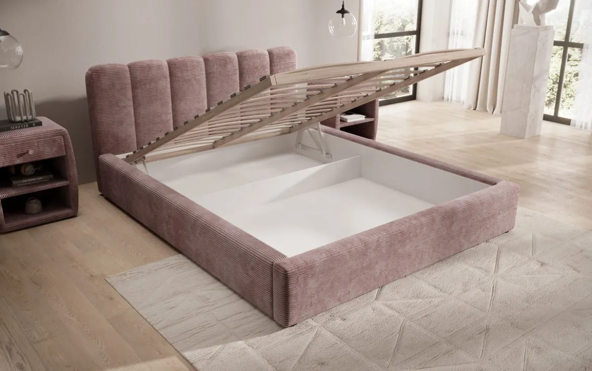 Designer Polsterbett Nerra in Cord mit Stauraum