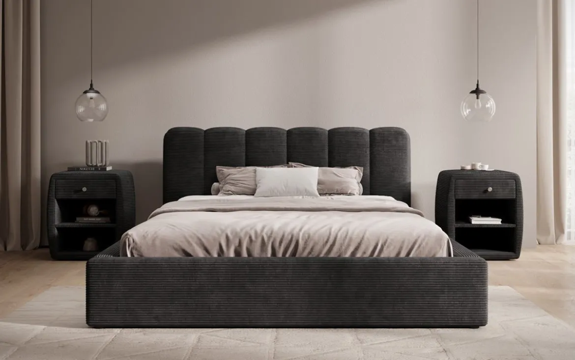 Designer Polsterbett Nerra in Cord mit Stauraum
