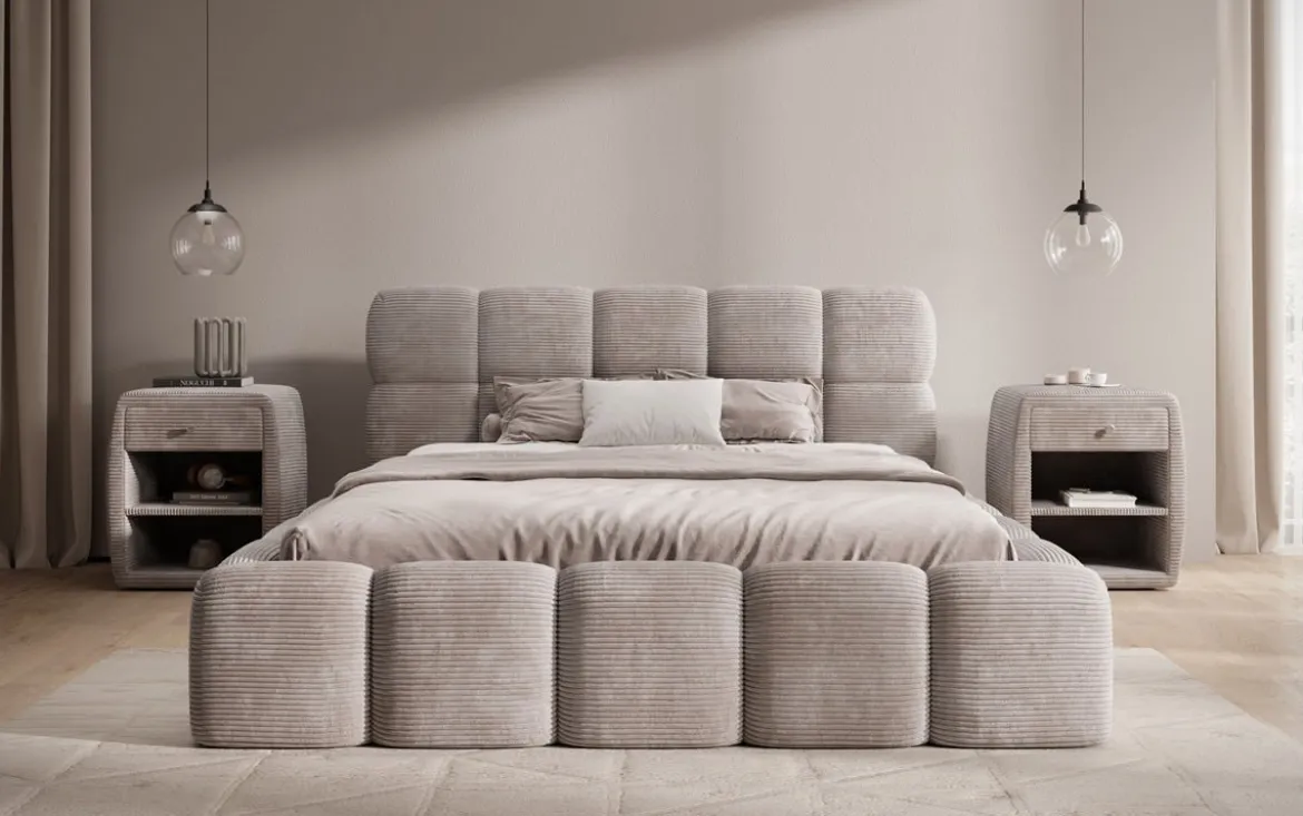 Designer Polsterbett Noeva in Cord mit Stauraum