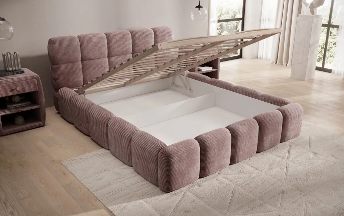 Designer Polsterbett Noeva in Cord mit Stauraum