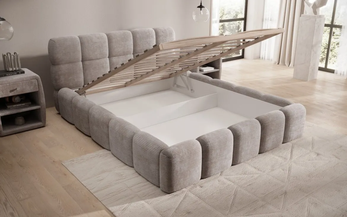 Designer Polsterbett Noeva in Cord mit Stauraum