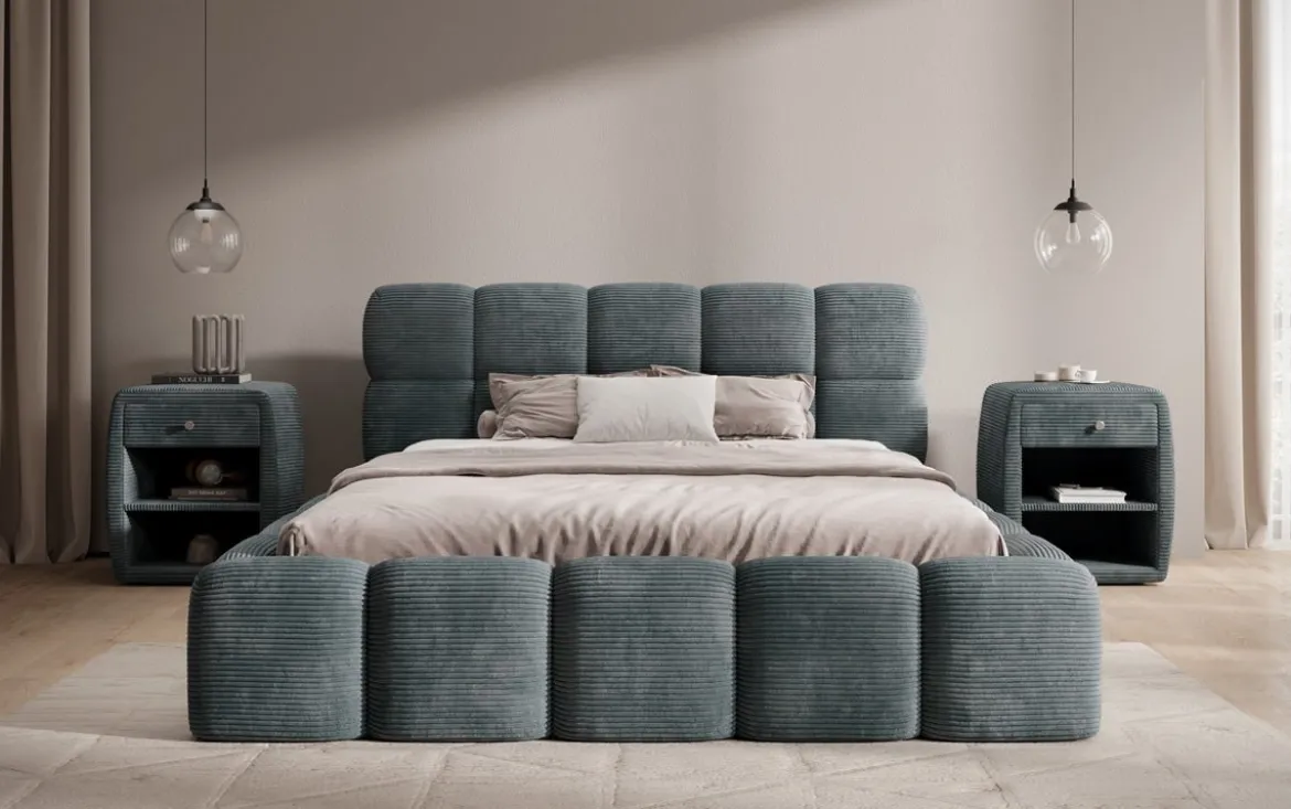 Designer Polsterbett Noeva in Cord mit Stauraum