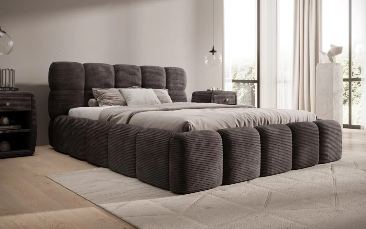 Designer Polsterbett Noeva in Cord mit Stauraum