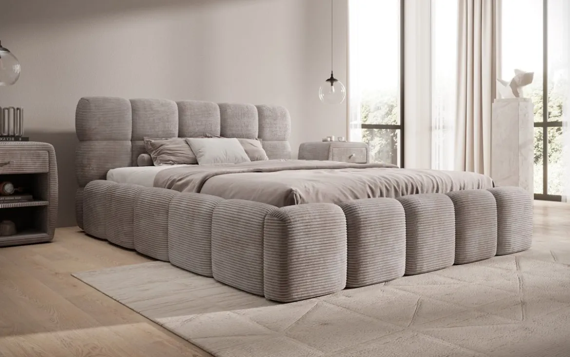 Designer Polsterbett Noeva in Cord mit Stauraum