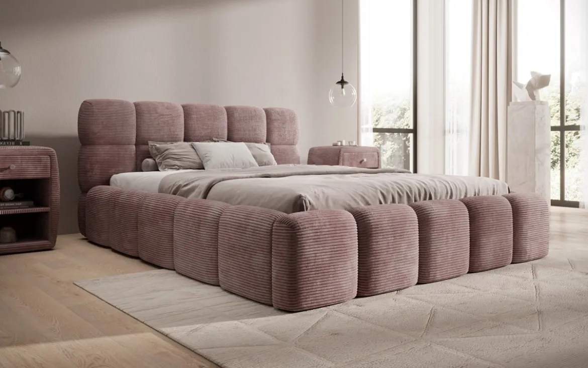 Designer Polsterbett Noeva in Cord mit Stauraum