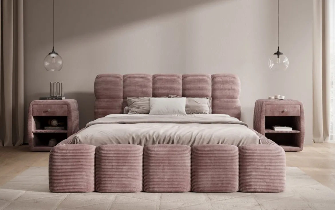 Designer Polsterbett Noeva in Cord mit Stauraum