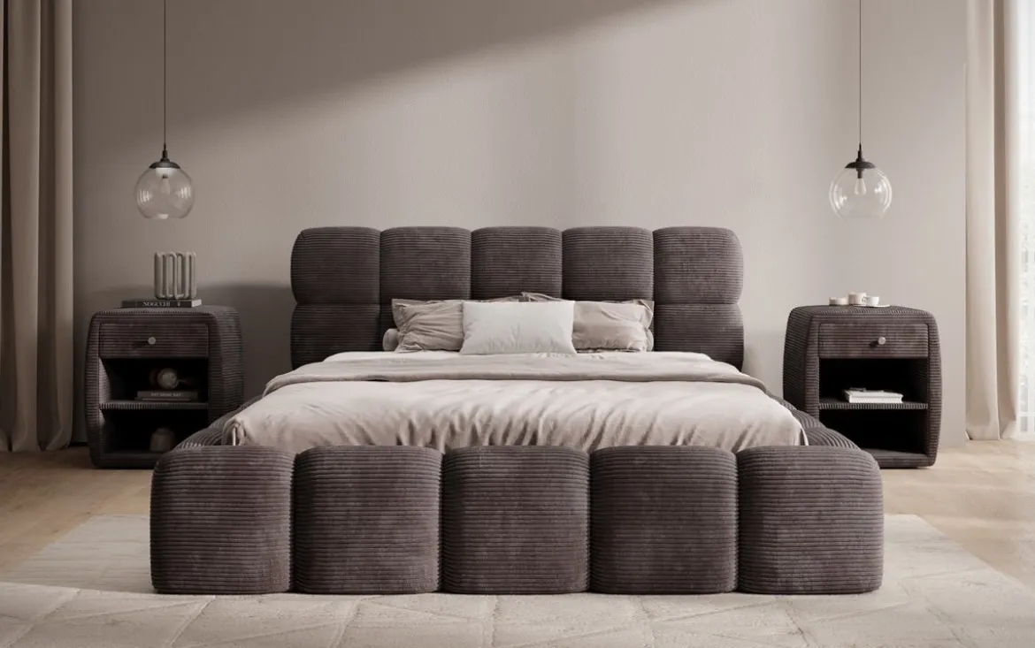 Designer Polsterbett Noeva in Cord mit Stauraum