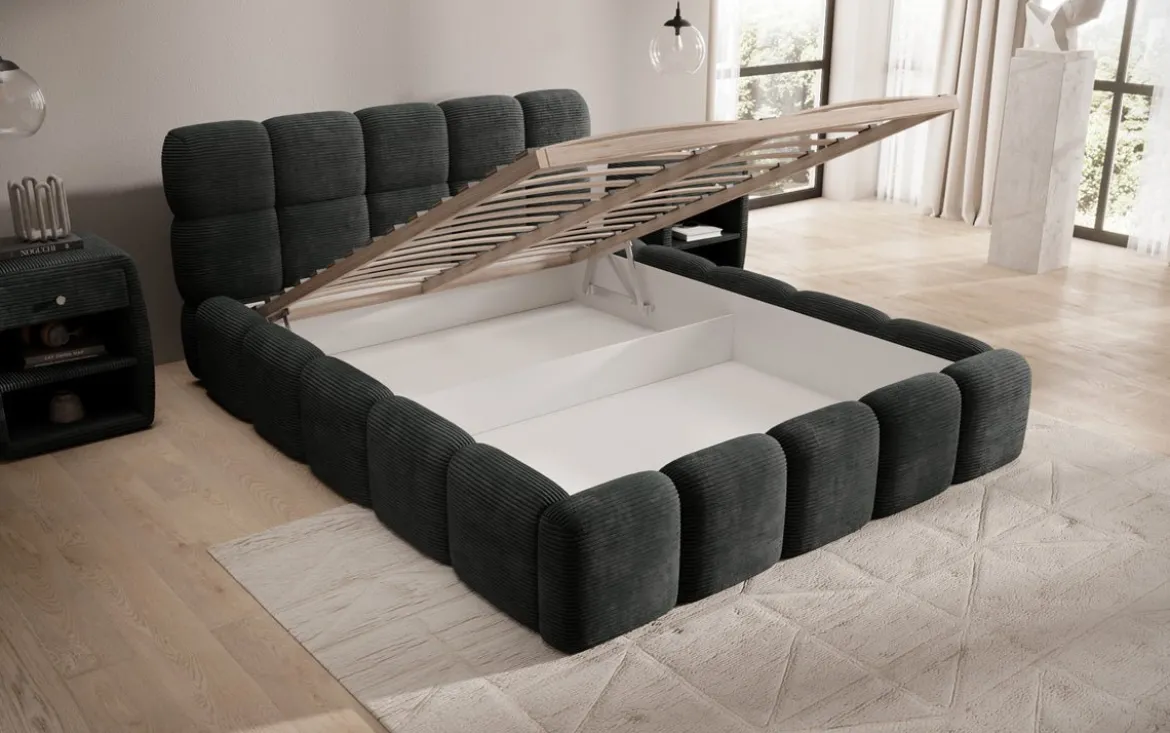 Designer Polsterbett Noeva in Cord mit Stauraum
