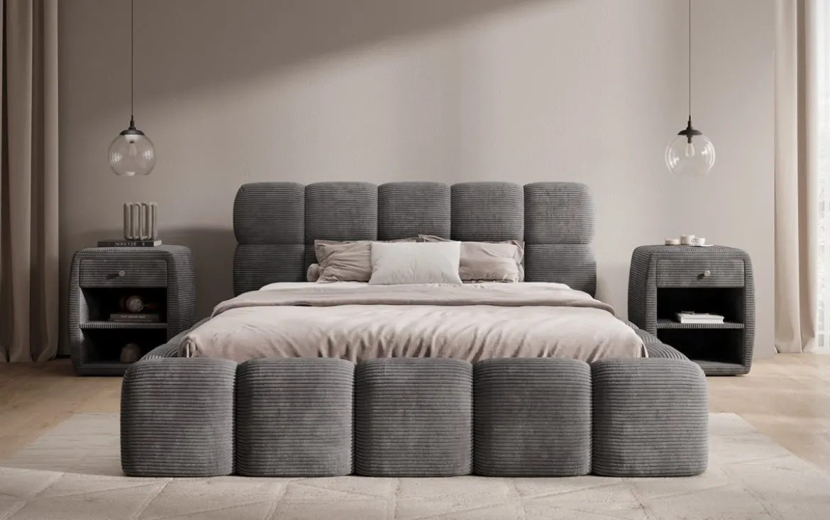 Designer Polsterbett Noeva in Cord mit Stauraum