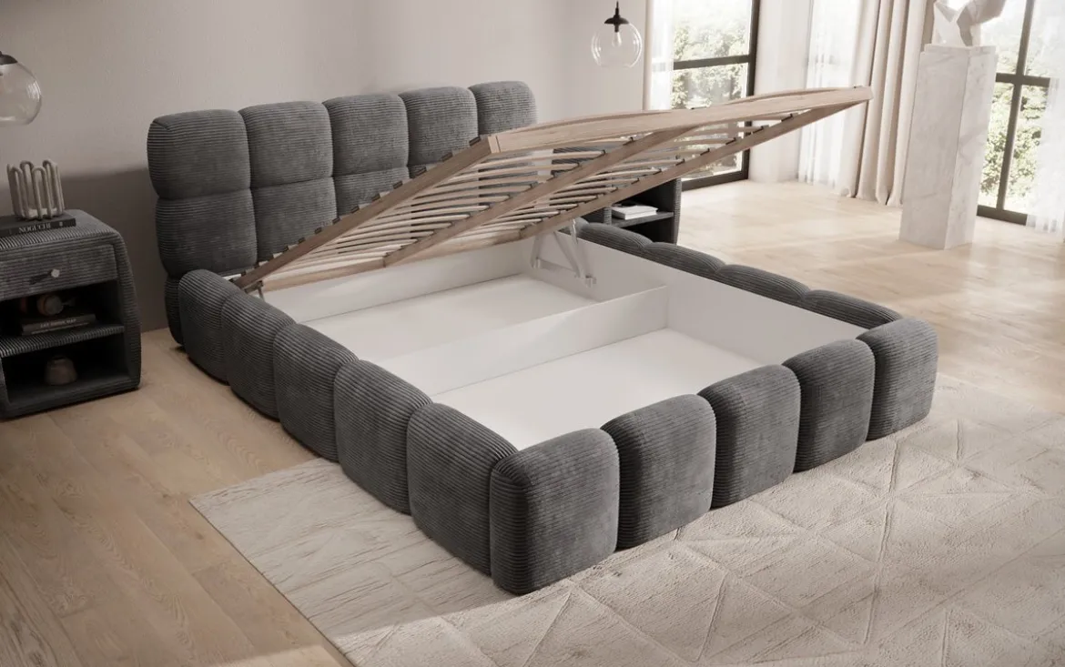 Designer Polsterbett Noeva in Cord mit Stauraum