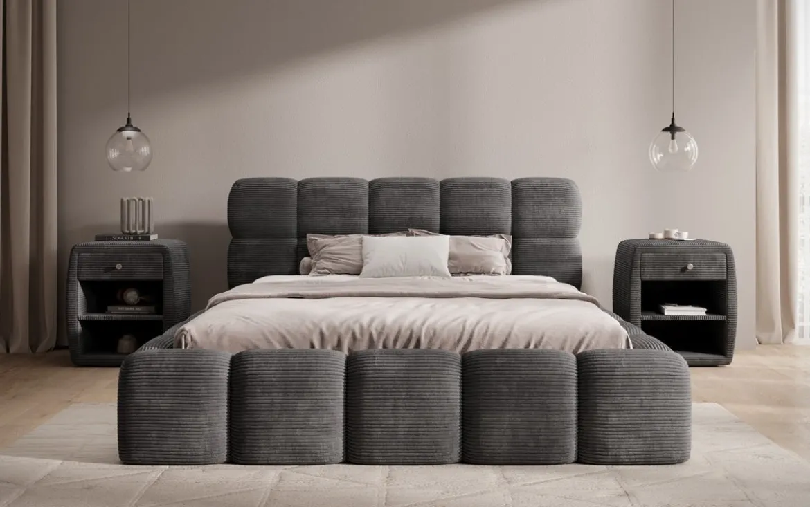 Designer Polsterbett Noeva in Cord mit Stauraum