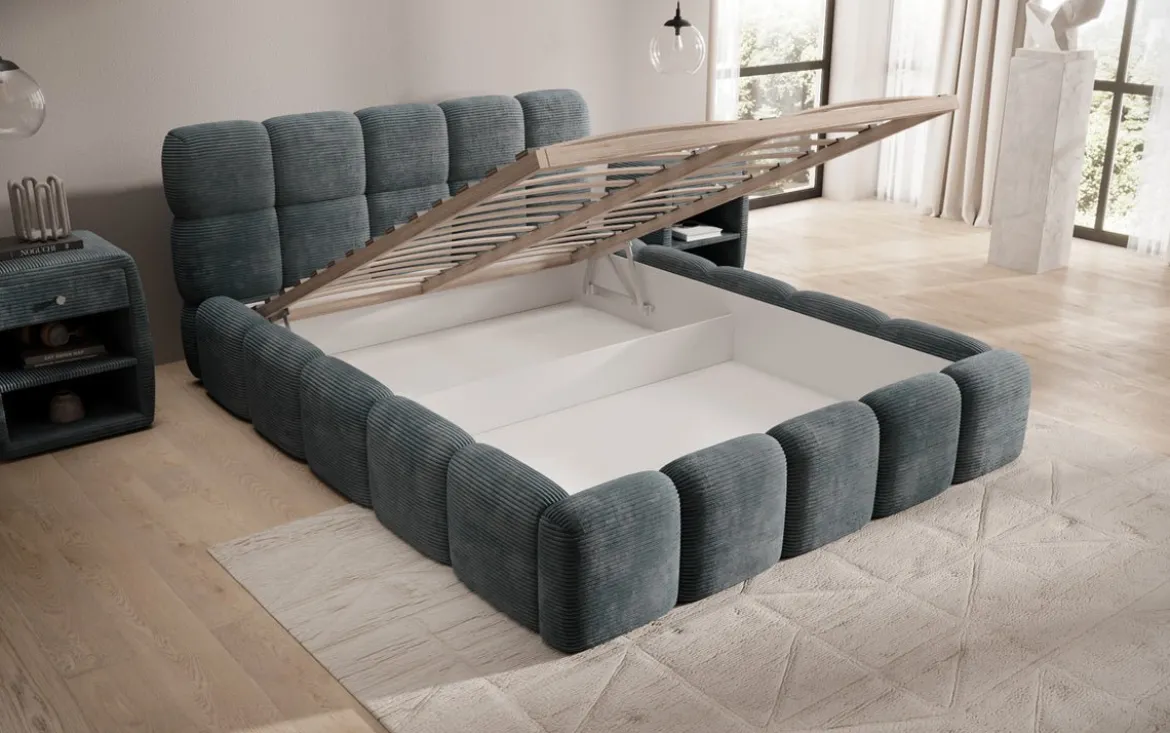 Designer Polsterbett Noeva in Cord mit Stauraum