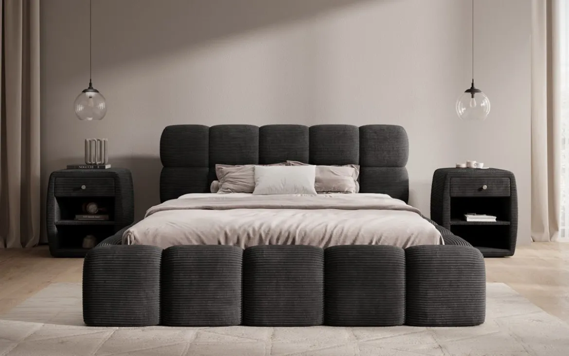 Designer Polsterbett Noeva in Cord mit Stauraum