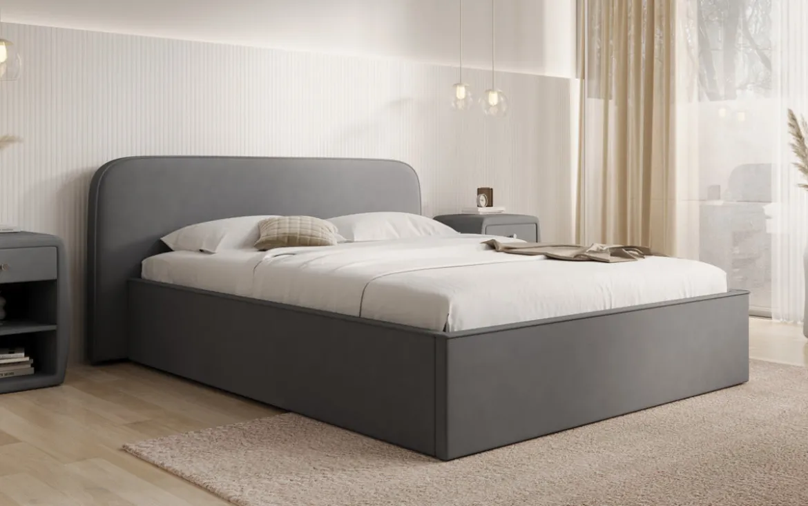 Designer Polsterbett Nola in Stoff mit Stauraum