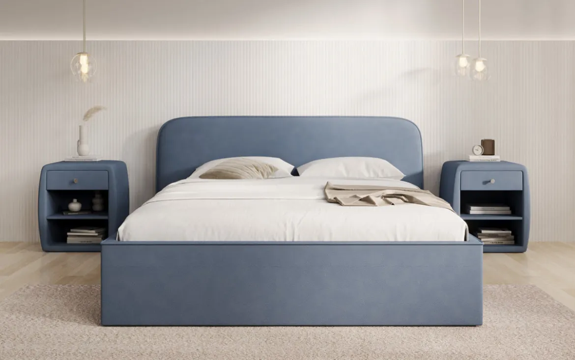 Designer Polsterbett Nola in Stoff mit Stauraum