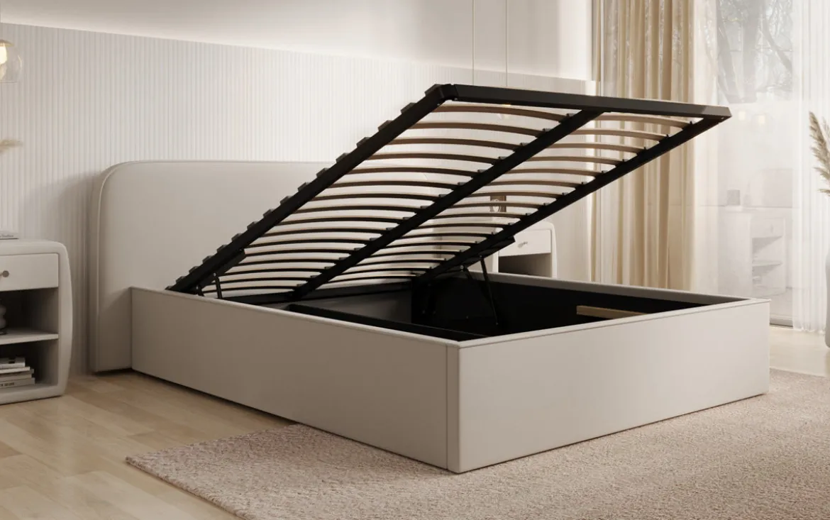 Designer Polsterbett Nola in Stoff mit Stauraum