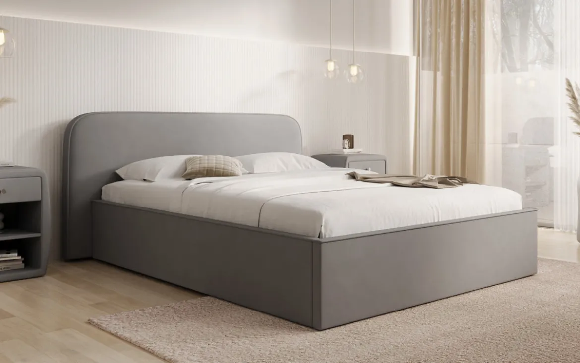 Designer Polsterbett Nola in Stoff mit Stauraum