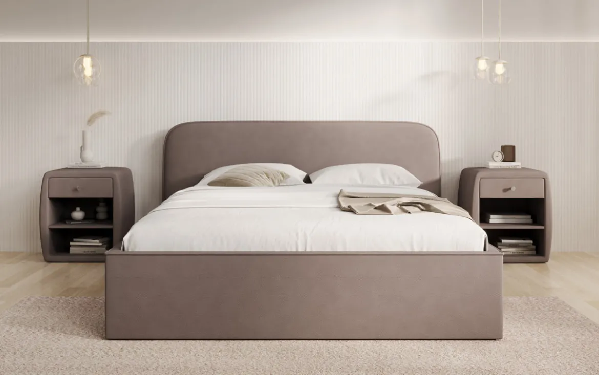 Designer Polsterbett Nola in Stoff mit Stauraum