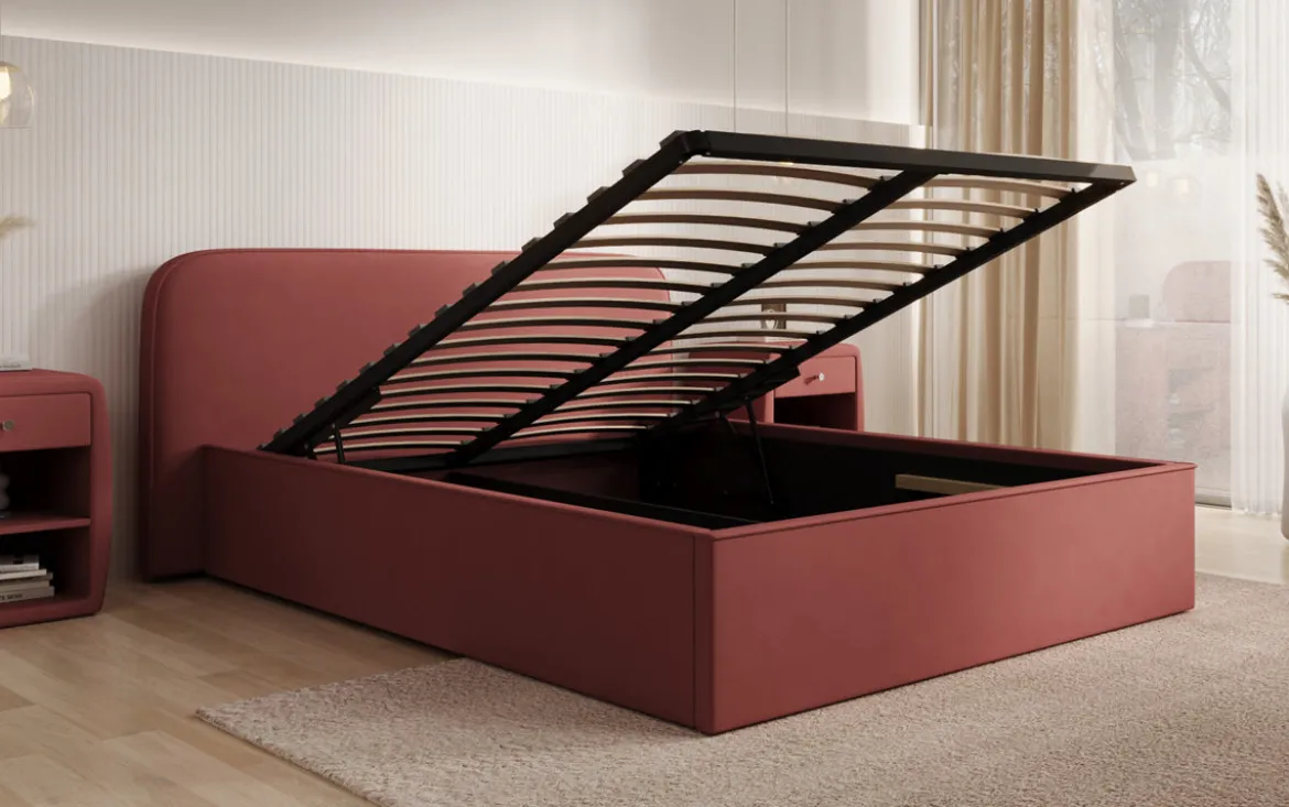 Designer Polsterbett Nola in Stoff mit Stauraum