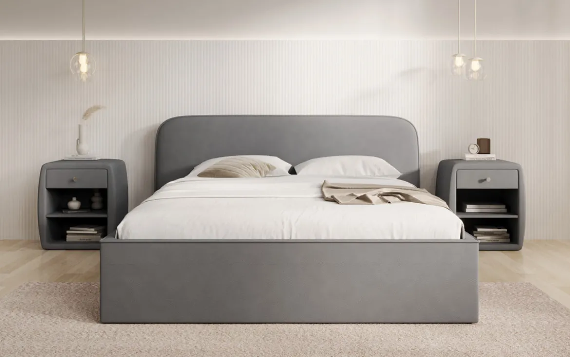 Designer Polsterbett Nola in Stoff mit Stauraum
