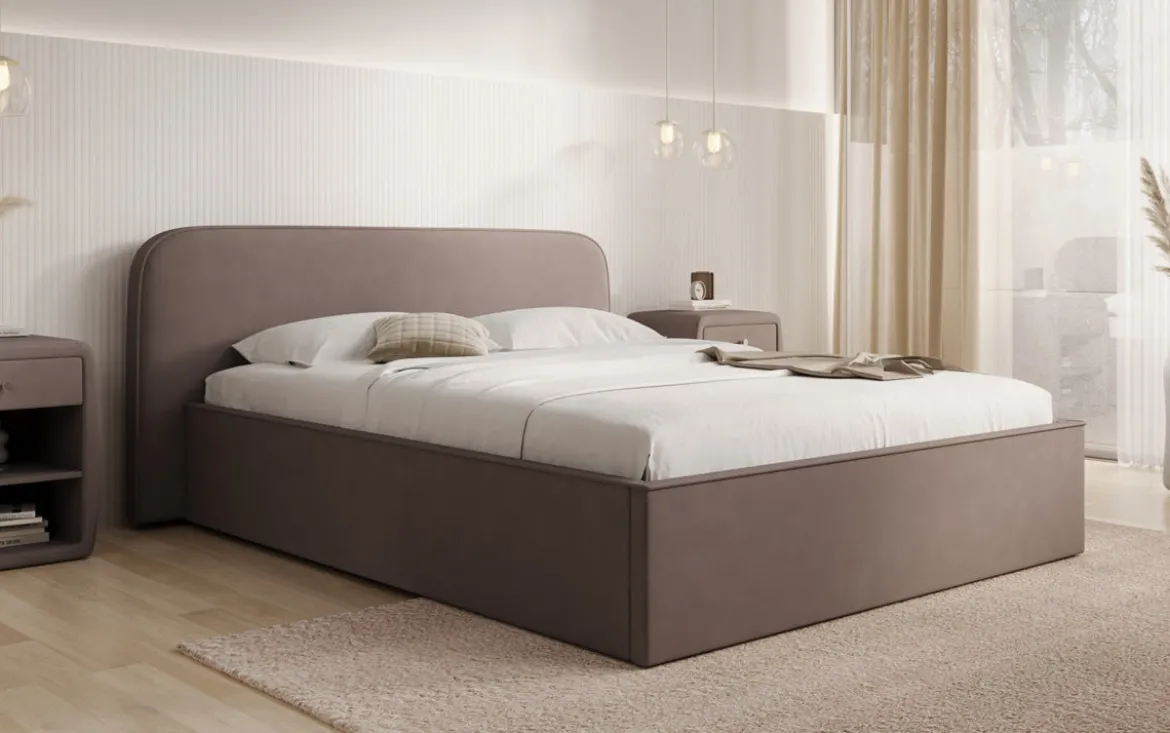 Designer Polsterbett Nola in Stoff mit Stauraum