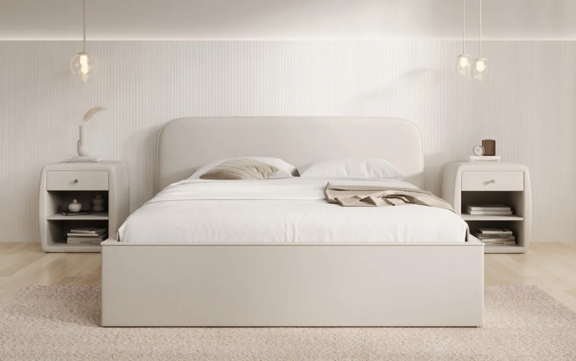 Designer Polsterbett Nola in Stoff mit Stauraum