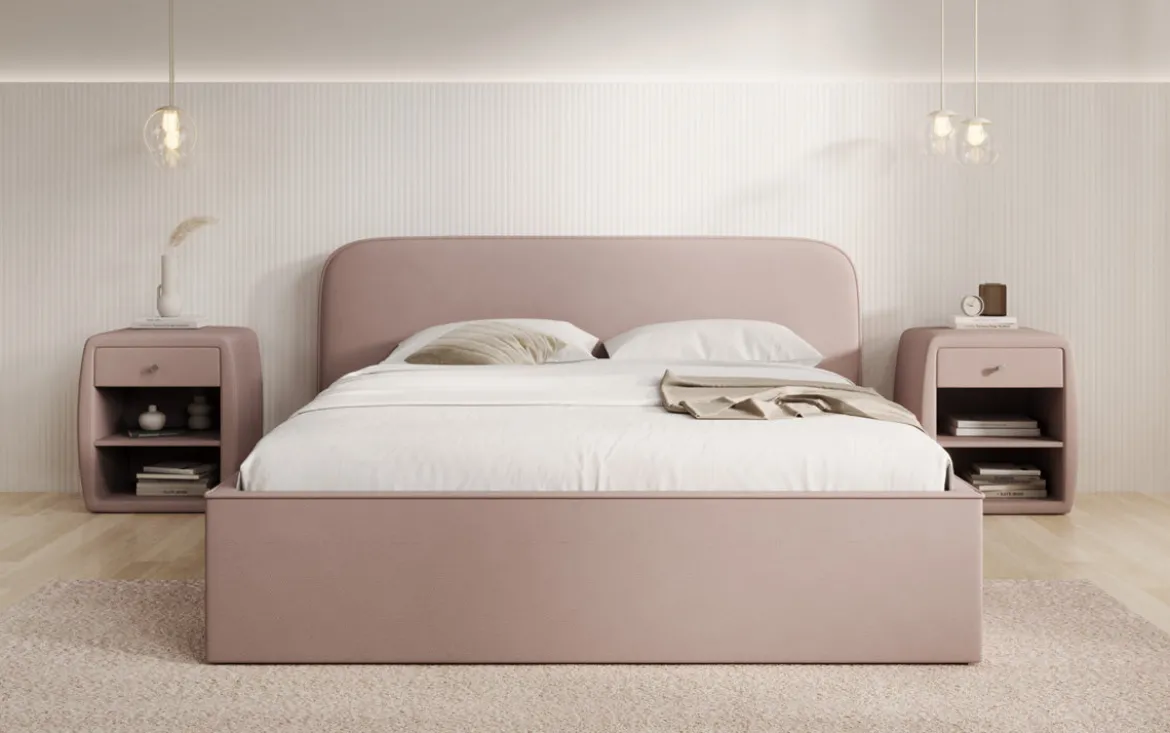 Designer Polsterbett Nola in Stoff mit Stauraum