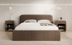 Designer Polsterbett Nola in Strukturstoff mit Stauraum