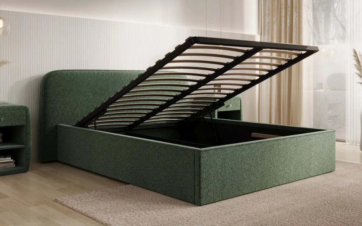 Designer Polsterbett Nola in Strukturstoff mit Stauraum