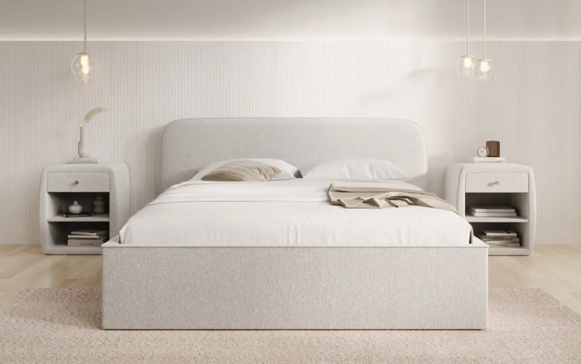 Designer Polsterbett Nola in Strukturstoff mit Stauraum