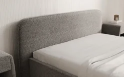 Designer Polsterbett Nola in Strukturstoff mit Stauraum