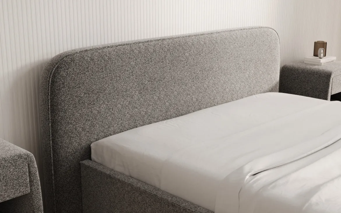 Designer Polsterbett Nola in Strukturstoff mit Stauraum