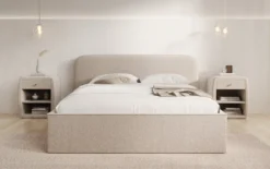 Designer Polsterbett Nola in Strukturstoff mit Stauraum
