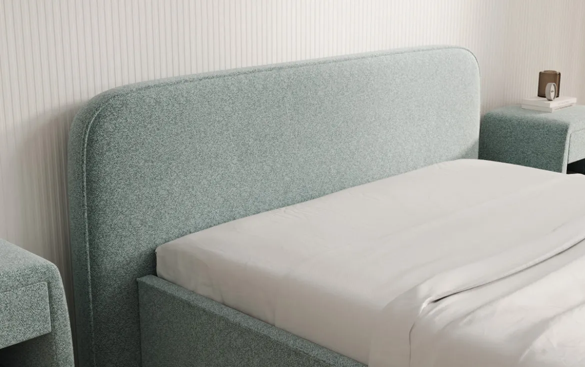 Designer Polsterbett Nola in Strukturstoff mit Stauraum