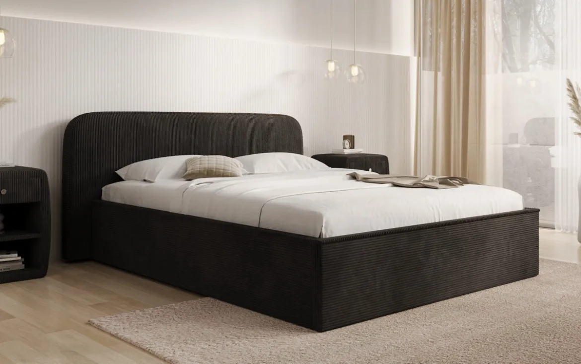 Designer Polsterbett Nola in Cord mit Stauraum