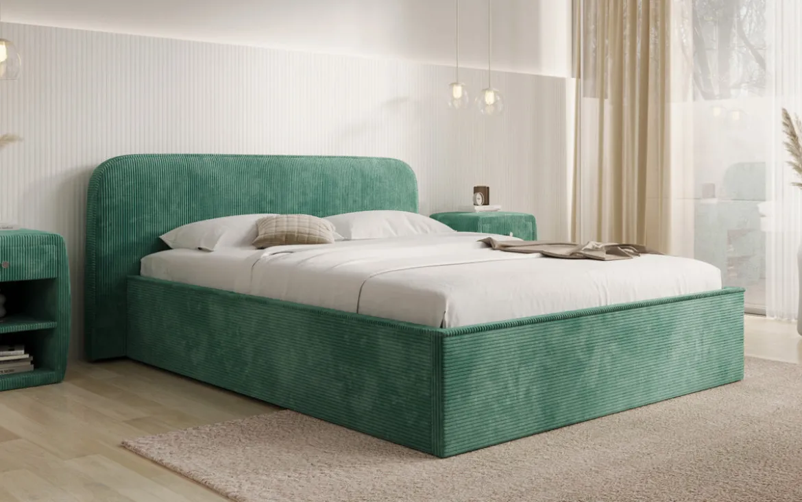 Designer Polsterbett Nola in Cord mit Stauraum
