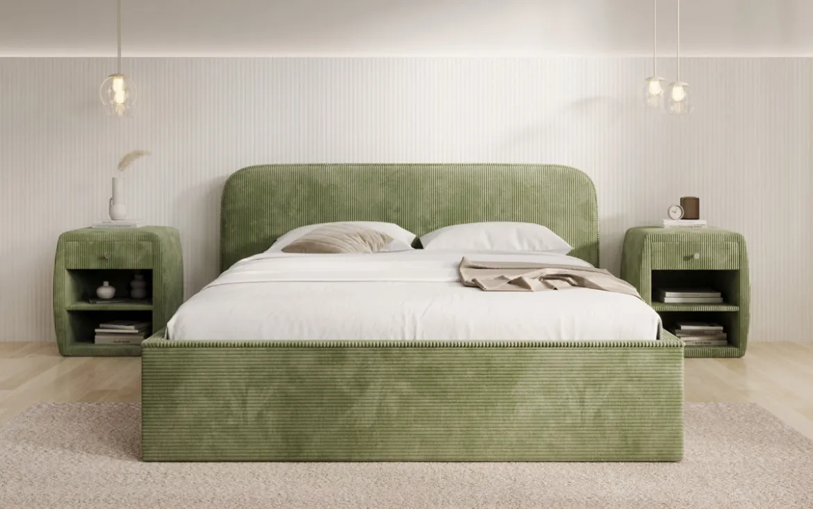 Designer Polsterbett Nola in Cord mit Stauraum