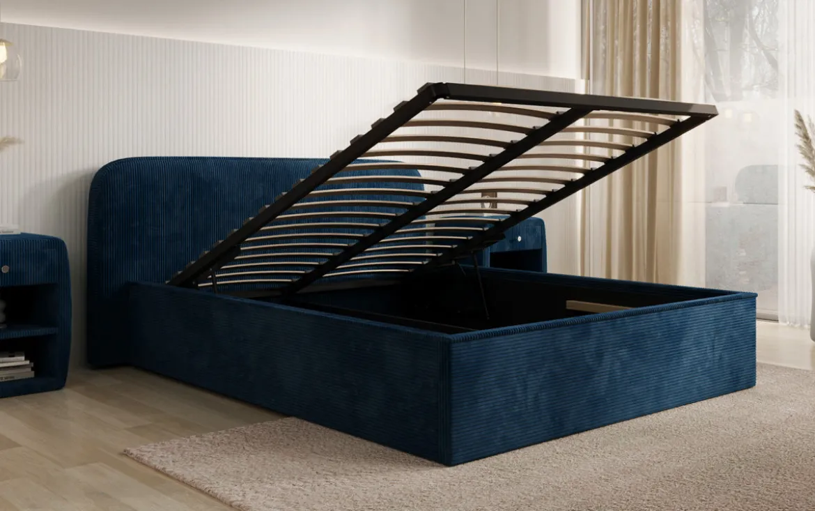 Designer Polsterbett Nola in Cord mit Stauraum
