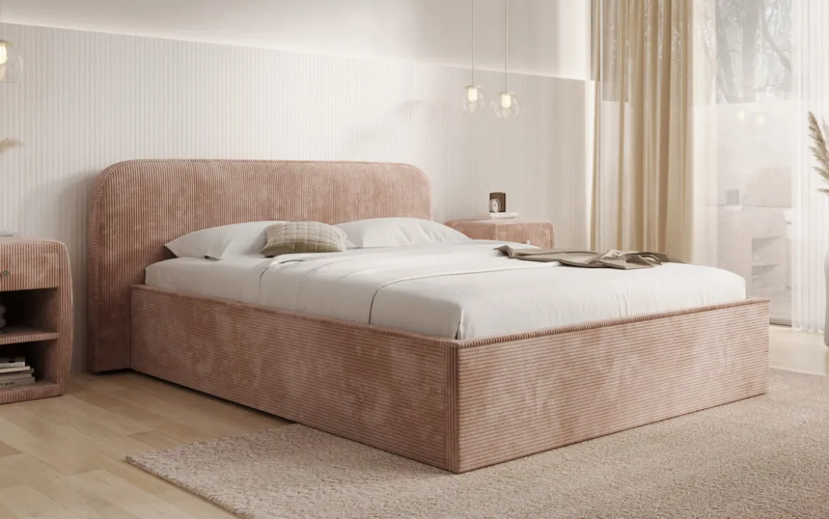 Designer Polsterbett Nola in Cord mit Stauraum