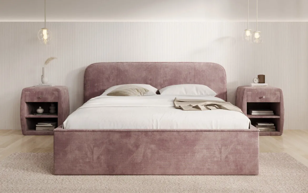 Designer Polsterbett Nola in Cord mit Stauraum
