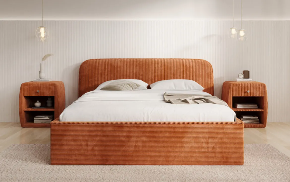Designer Polsterbett Nola in Cord mit Stauraum