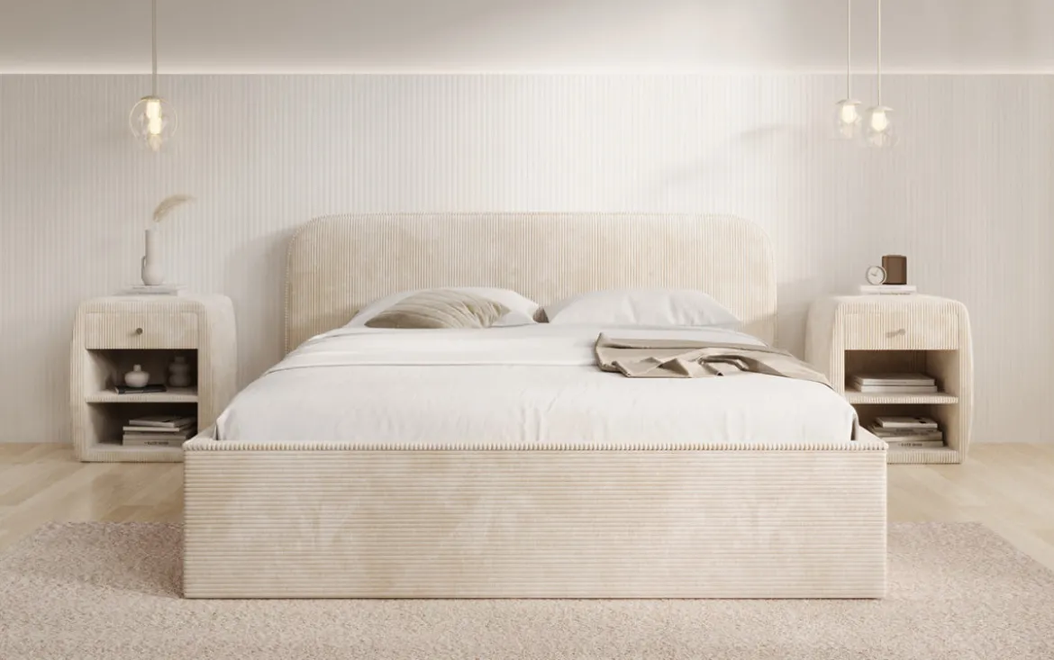 Designer Polsterbett Nola in Cord mit Stauraum