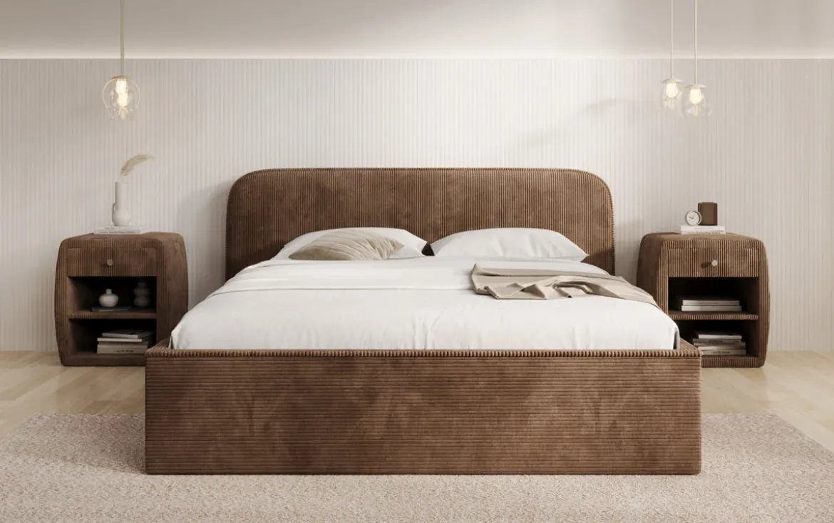 Designer Polsterbett Nola in Cord mit Stauraum
