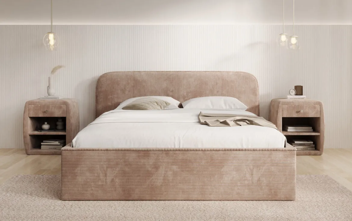 Designer Polsterbett Nola in Cord mit Stauraum