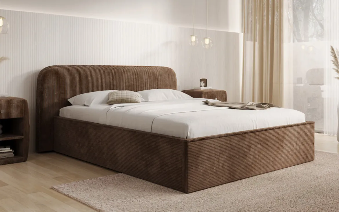 Designer Polsterbett Nola in Cord mit Stauraum
