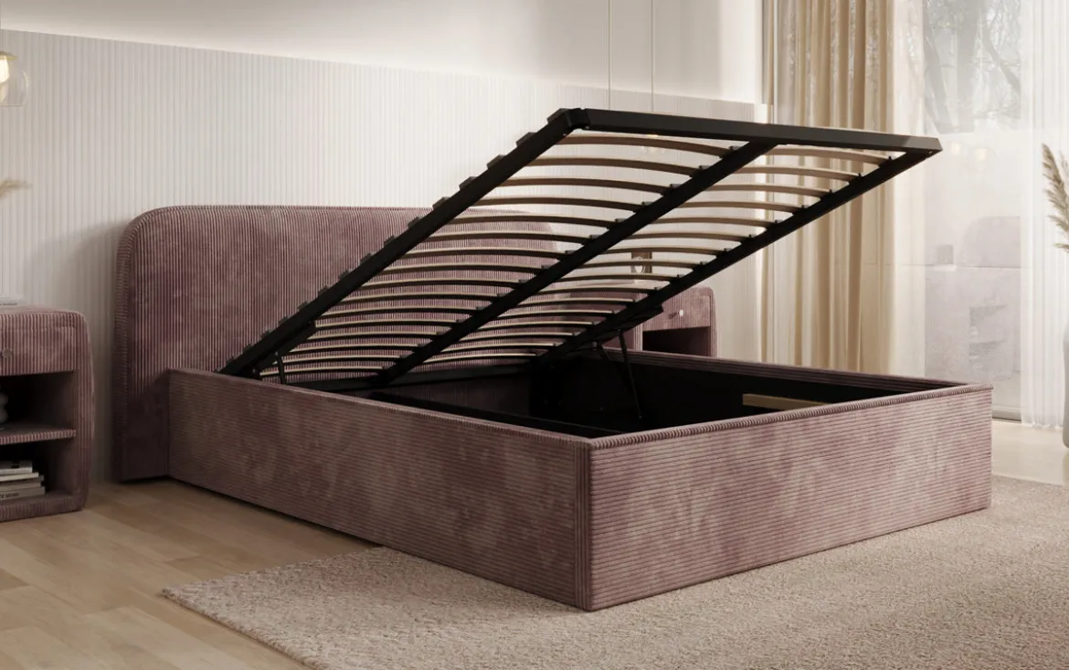 Designer Polsterbett Nola in Cord mit Stauraum