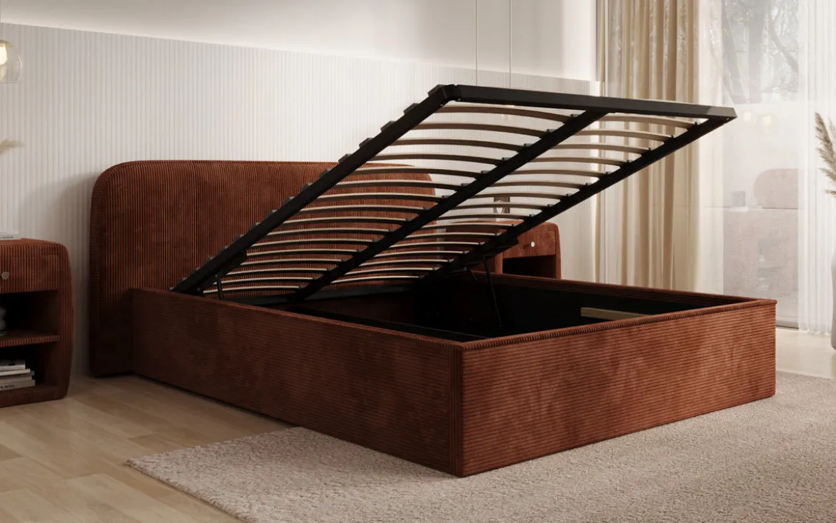 Designer Polsterbett Nola in Cord mit Stauraum