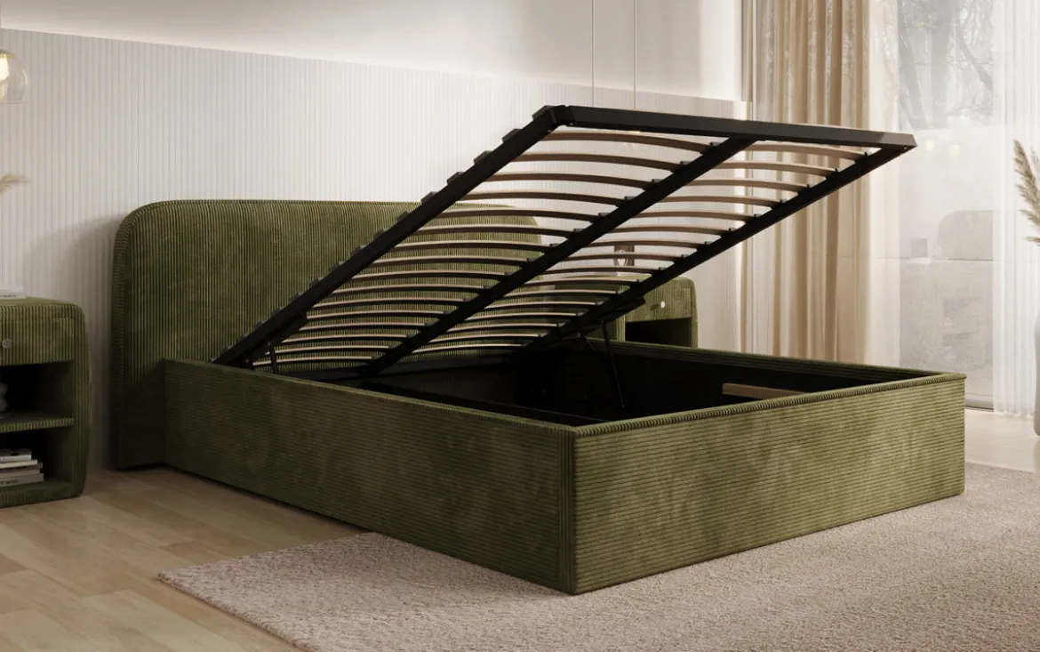 Designer Polsterbett Nola in Cord mit Stauraum