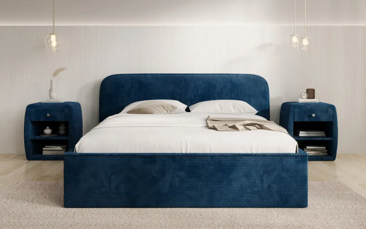 Designer Polsterbett Nola in Cord mit Stauraum